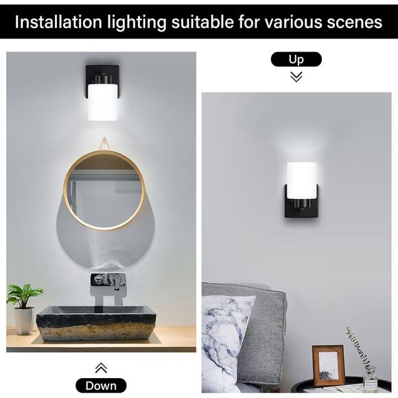 Bathroom Light Fixtures, Matte Black Wall Sconce with Milky White Glass Shade - Picture 8 of 8